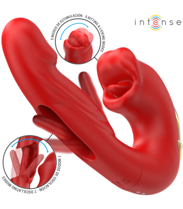 INTENSE - NATHY VIBRADOR DOBLE CON BOCA ESTIMULADORA MULTIFUNCIÓN ROJO